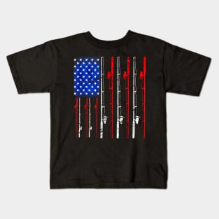 American Flag Fishing Rod Fishing Lover Kids T-Shirt